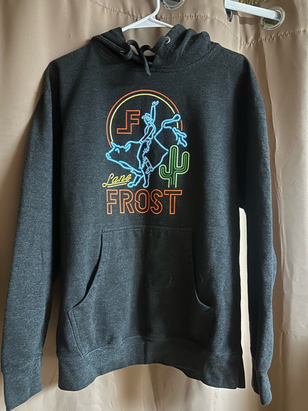 Lane Frost Neon Rodeo Graphic Hoodie - Charcoal with Blue, Green, Orange Accents